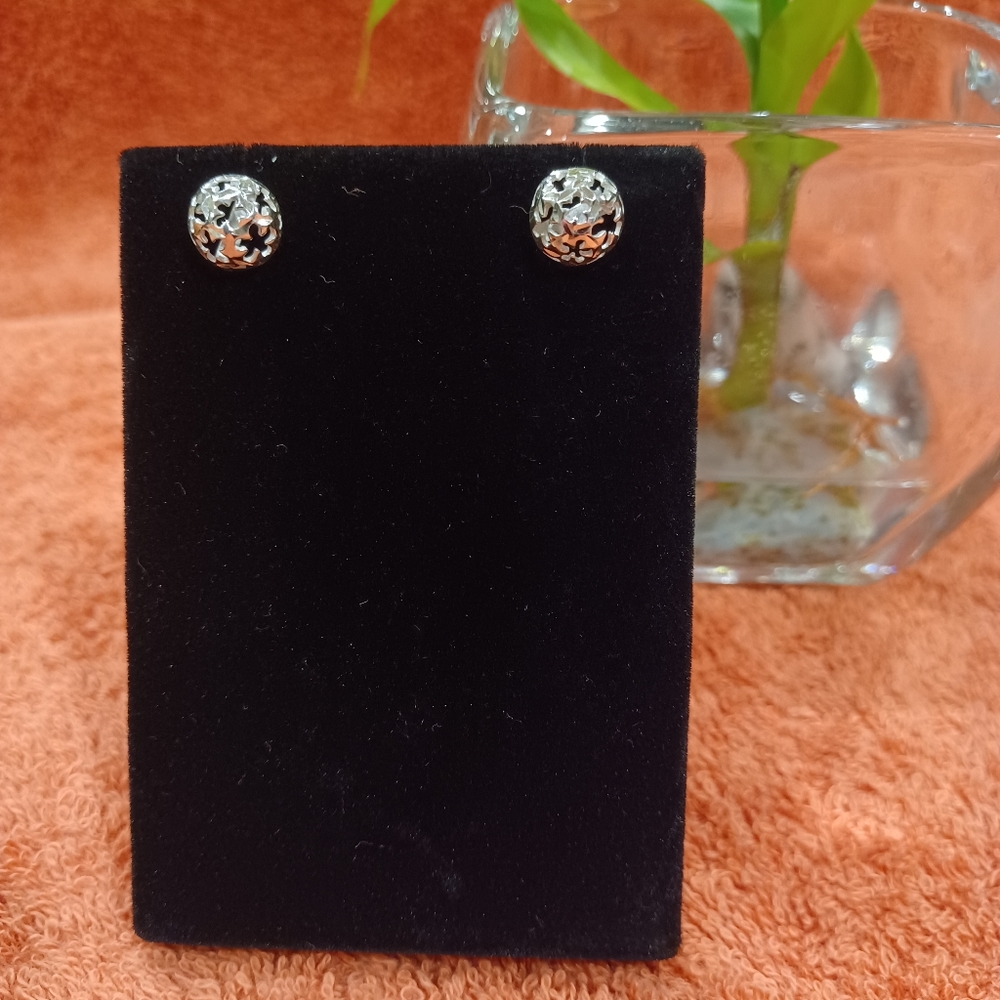 Sterling silver 925 . 1/2 ball floral filigree earring push back style &earnuts
